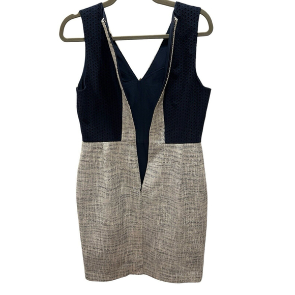 J. Crew Navy Ivory Tweed Sheath Dress Eyelet Panel Size 8 - Picture 10 of 12